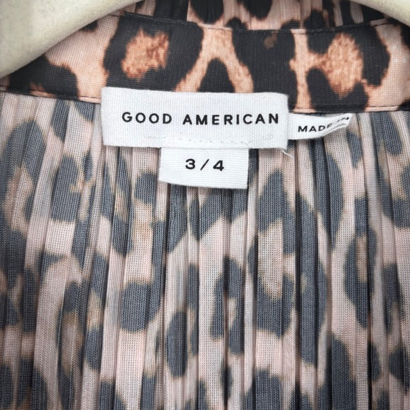 NWT Good American Plisse Leopard Long Sleeve Button Down Shirt Oversized Sz L/XL - Picture 3 of 14